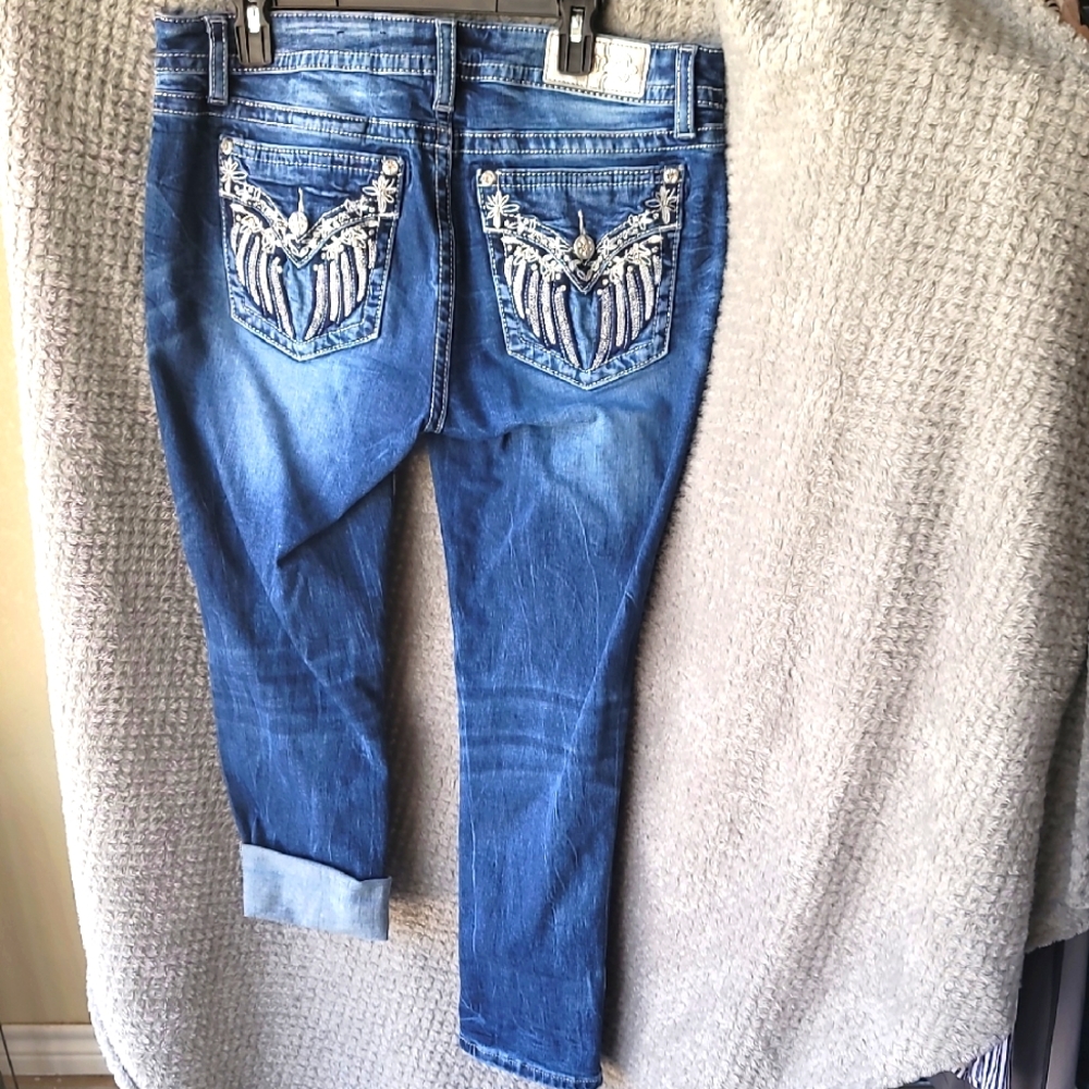 Miss Me Blue Boyfriend Jeans with Decorative Stitching